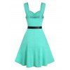 Summer Vacation Floral Lace Insert Button Ruched Belted Dress - LIGHT GREEN S