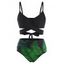 Tummy Control Bikini Swimsuit Tropical Bathing Suit Leaf Wrap Tied Back Beach Swimwear - BLACK S