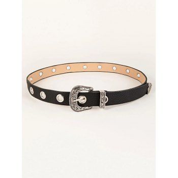 

Engraved Pin Buckle Grommet Western Belt, Black