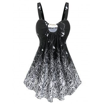 

Gothic Print Chain Cutout Empire Waist Ruched Skirted Tank Top, White
