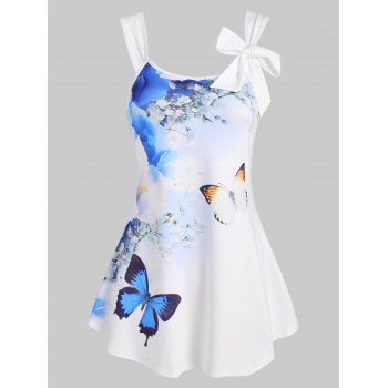 

Flower Print Bowknot Tank Top, Light blue