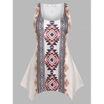 

Plus Size Racerback Geo Print Handkerchief Tank Top, Light coffee