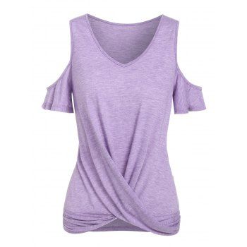 

Cold Shoulder Twist Front Heathered T-shirt, Light purple