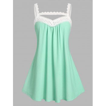 

Plus Size Lace Strap Ribbed Tank Top, Light green