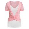 T-shirt Teinté Imprimé Tordu en Avant Fausse Deux Pièces - Rose clair XXL