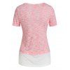 T-shirt Teinté Imprimé Tordu en Avant Fausse Deux Pièces - Rose Léger XXXL