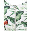 Robe d'Eté Zippée Evasée à Imprimé Feuille Tropicale et Papillon à Bretelle - Vert clair M
