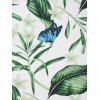 Robe d'Eté Zippée Evasée à Imprimé Feuille Tropicale et Papillon à Bretelle - Vert clair XL