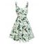 Robe d'Eté Zippée Evasée à Imprimé Feuille Tropicale et Papillon à Bretelle - Vert clair XXL