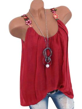Flower Embroidered Pleated Tunic Tank Top