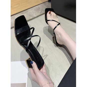 

Strappy Clear Vamp Square Toe Sandals, Black