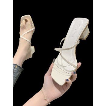 

Strappy Clear Vamp Square Toe Sandals, Warm white
