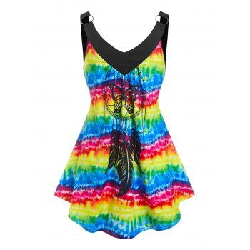 

Plus Size Rainbow Color Tie Dye Tank Top, Multicolor