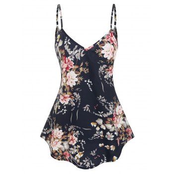 

Flower Print V Back Cami Tank Top, Deep blue