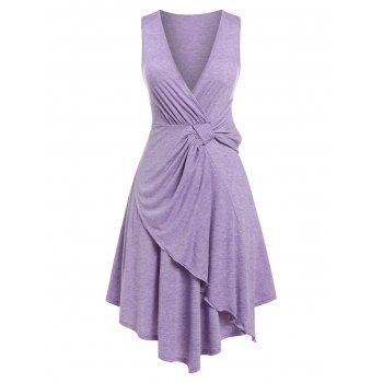 

Plus Size Plunging Knotted Asymmetrical Dress, Purple