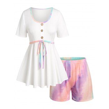 Plus Size Tie Dye Short Sleeve Pajama Shorts Set dresslily imagine noua 2022