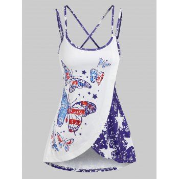 

American Flag Stars Butterfly Print Strappy Tank Top, Blue