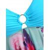Plus Size O-ring Butterfly Print Mesh Panel Handkerchief Hem Tankini Swimwear - LIGHT BLUE 5X