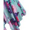 Plus Size O-ring Butterfly Print Mesh Panel Handkerchief Hem Tankini Swimwear - LIGHT BLUE 4X