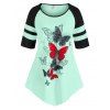 T-shirt Long à Imprimé Papillon à Manches Raglan de Grande Taille - Vert clair L