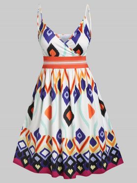 Plus Size Rhombus Print Surplice Cami Dress