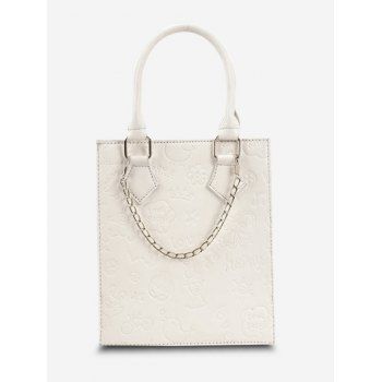

Embossed Chain Double Handle Tote Bag, White