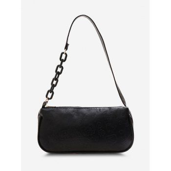 

Cute Pattern Embossed Half Chain Shoulder Bag, Black