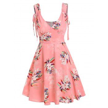 

Floral Sundress Drawstring Tie Strap High Waist Dress, Light pink