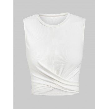 

Criss Cross Ribbed Crop Tank Top, White