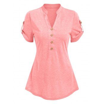 Mock Button Short Sleeve Heathered T-shirt
