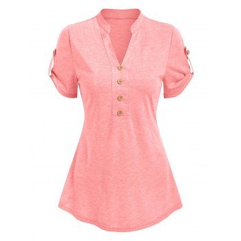 

Mock Button Short Sleeve Heathered T-shirt, Light pink