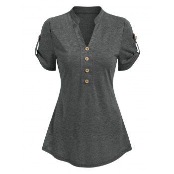 

Mock Button Short Sleeve Heathered T-shirt, Gray