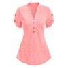 T-shirt Chiné Boutonné à Manches Courtes - Rose clair S