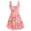 Robe d'Eté Fleurie Taille Haute à Bretelle Nouée à Cordon - Rose clair XXL