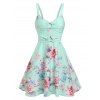 Robe en Ligne A à Bretelle à Imprimé Fleur Aquarelle Anneau en O - Vert clair XXL