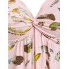 Feather Print Twist High Waist Cami Dress - LIGHT PINK M