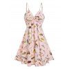 Robe à Bretelle Tordue à Imprimé Plume à Taille Haute - Rose clair XL