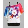 Ensemble de T-shirt Papillon Peinture Eclaboussée de Grande Taille à Col Oblique et de Débardeur - Blanc 4X