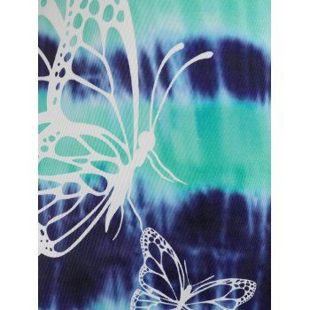 Plus Size Cold Shoulder Tie Dye Butterfly Print Handkerchief Tee