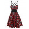 Robe Croisée Gothique à Imprimé Crâne à Carreaux à Taille Empire Style Corset - Noir XXL