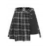 Jupe-Short Plissée à Carreaux Imprimée avec Sangle à Boucle - Noir L