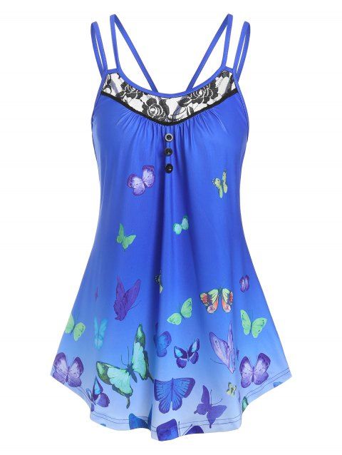 Butterfly Print Lace Panel Tank Top