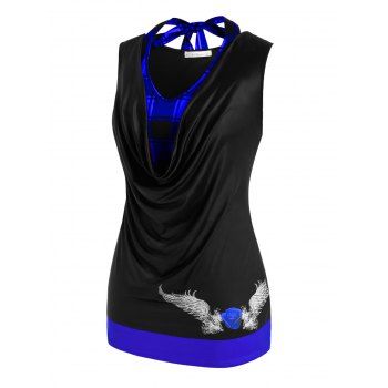 

Plus Size Cowl Neck Plaid 2 in 1 Tank Top, Blue