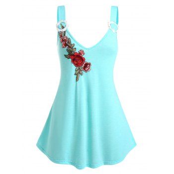 

Plus Size Flower Embroidered Applique Plunge Tank Top, Light green