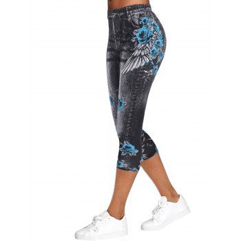 

Flower 3D Print Crop Jeggings, Multicolor