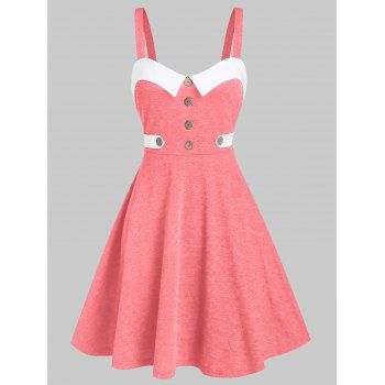 

Contrast Trim Mock Button Cami Mini Dress, Light pink