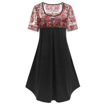 

Plus Size Paisley Embroidered Knee Length Dress, Black