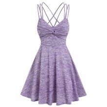 dresslily Summer Strappy Space Dye Print Crossover Twisted Mini Dress