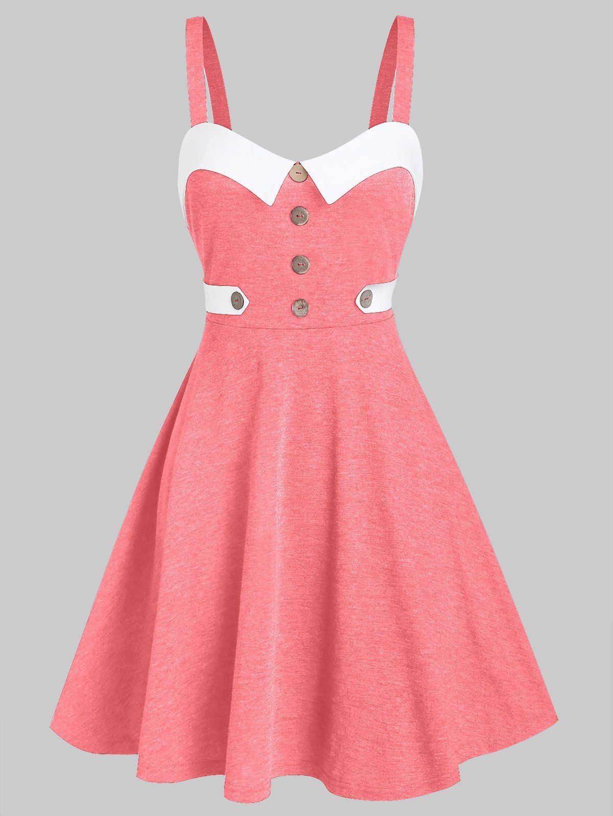 Contrast Trim Mock Button Cami A Line Mini Dress - LIGHT PINK S