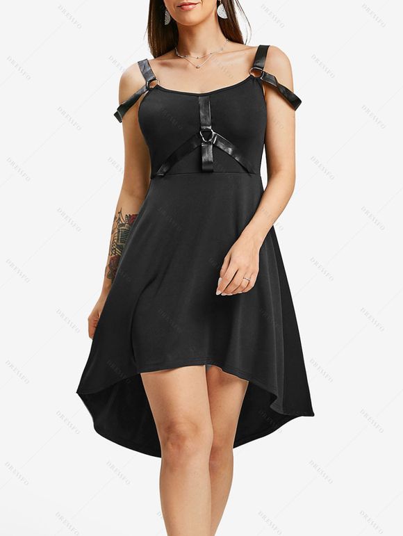 Robe Mi-Longue Haute Basse Harnais Inséré sans Manches - Noir L